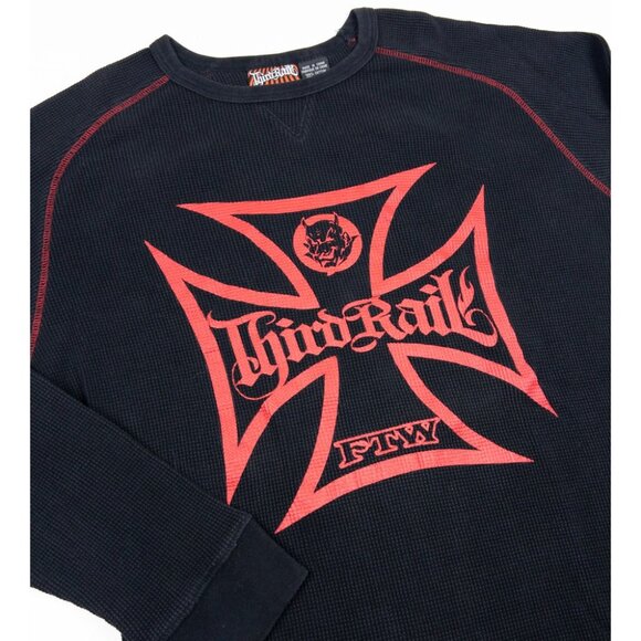 Third Rail Shirt Vintage Y2K Men's 2XL Waffle-Knit Thermal Logo Long Sleeve - Picture 1 of 12